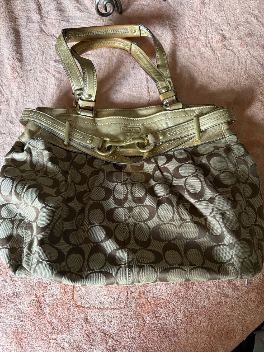 Coach Signature Satchel in Brown and Gold